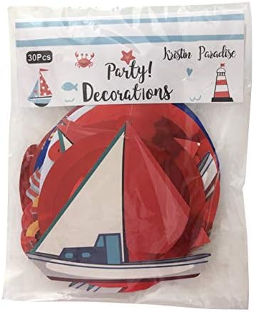 30Ct Nautical Hanging Swirl Decorations, Ahoy Boy Birthday Ceiling Streamers