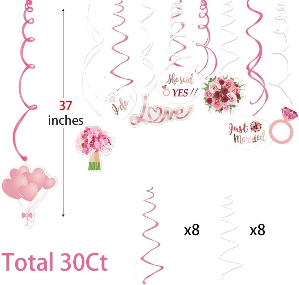30Ct Wedding Bridal Shower Hanging Swirl Decorations - Ceiling Streamers for Engagement Party