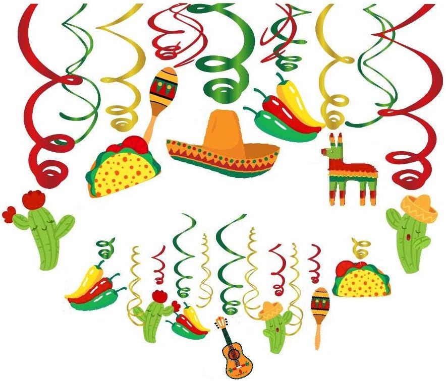 30Ct Mexican Hanging Swirl Decorations, Fiesta Cinco De Mayo Party Supplies
