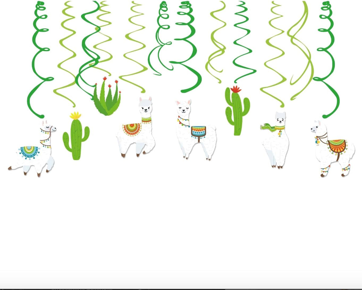 30Ct Llama Cactus Hanging Swirl Decorations