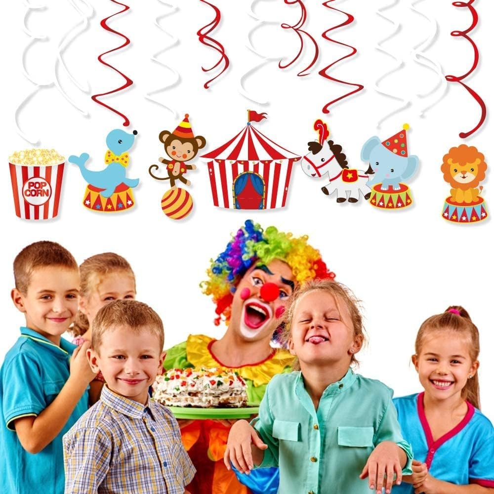 30Ct Carnival Hanging Swirl Decorations - Circus Animals Party Supplies