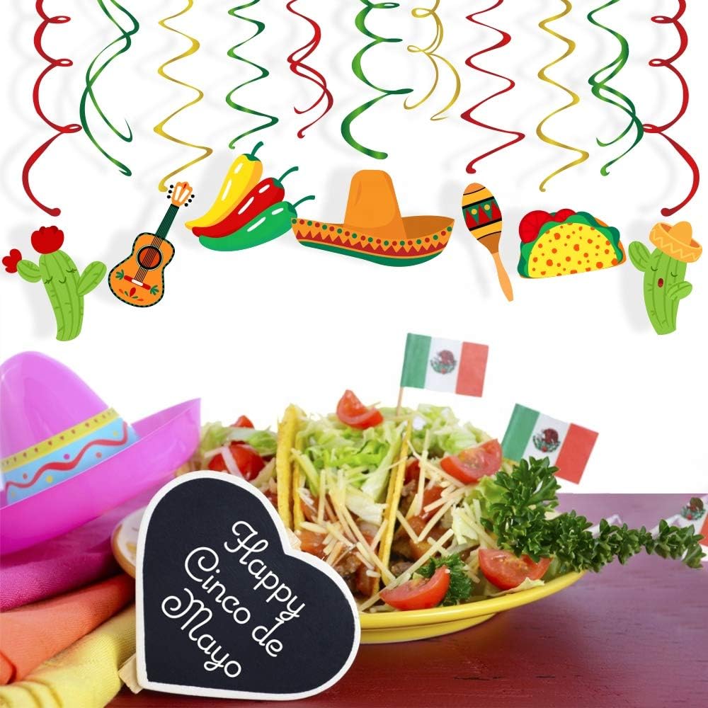 30Ct Mexican Hanging Swirl Decorations, Fiesta Cinco De Mayo Party Supplies