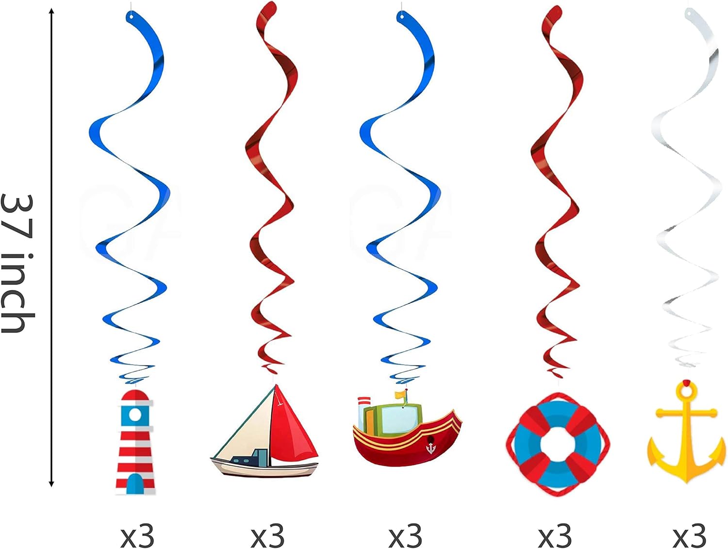 30Ct Nautical Hanging Swirl Decorations, Ahoy Boy Birthday Ceiling Streamers