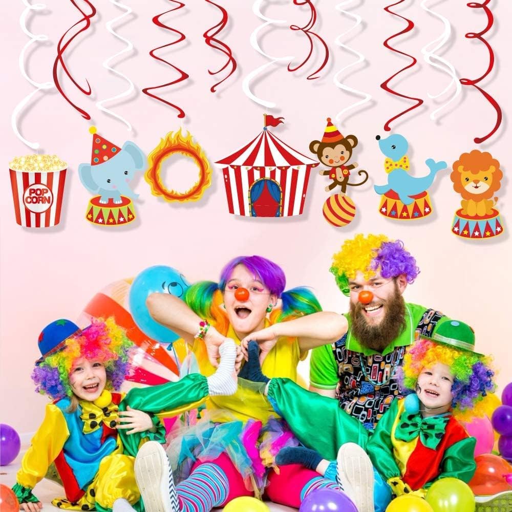 30Ct Carnival Hanging Swirl Decorations - Circus Animals Party Supplies