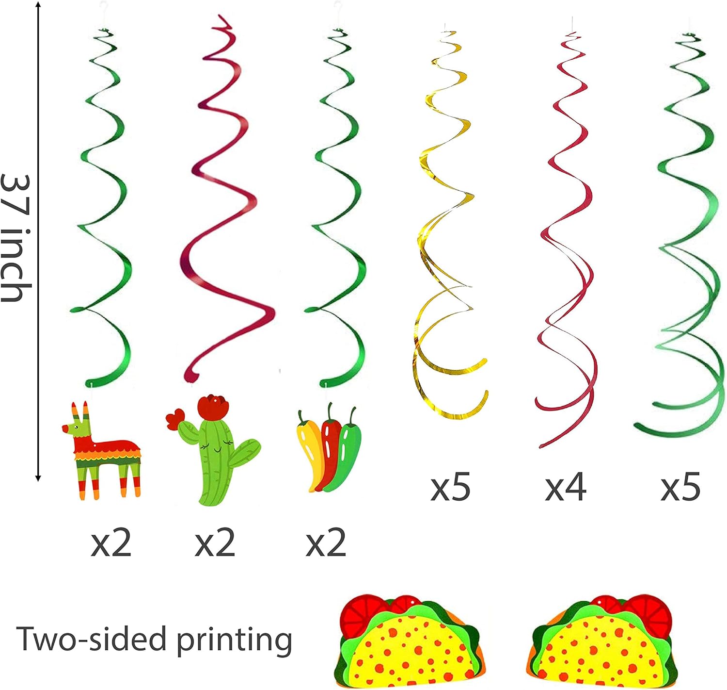 30Ct Mexican Hanging Swirl Decorations, Fiesta Cinco De Mayo Party Supplies