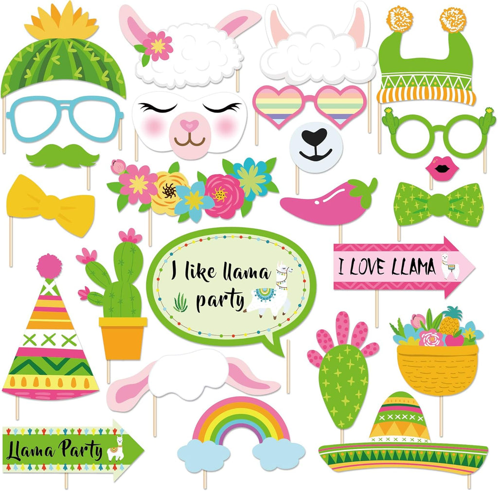 25Pcs Llama Cactus Photo Booth Props with Stick