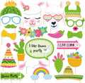 25Pcs Llama Cactus Photo Booth Props with Stick