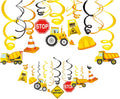 30Ct Construction Hanging Swirl Decorations, Construction Trucks Birthday Theme Streamers