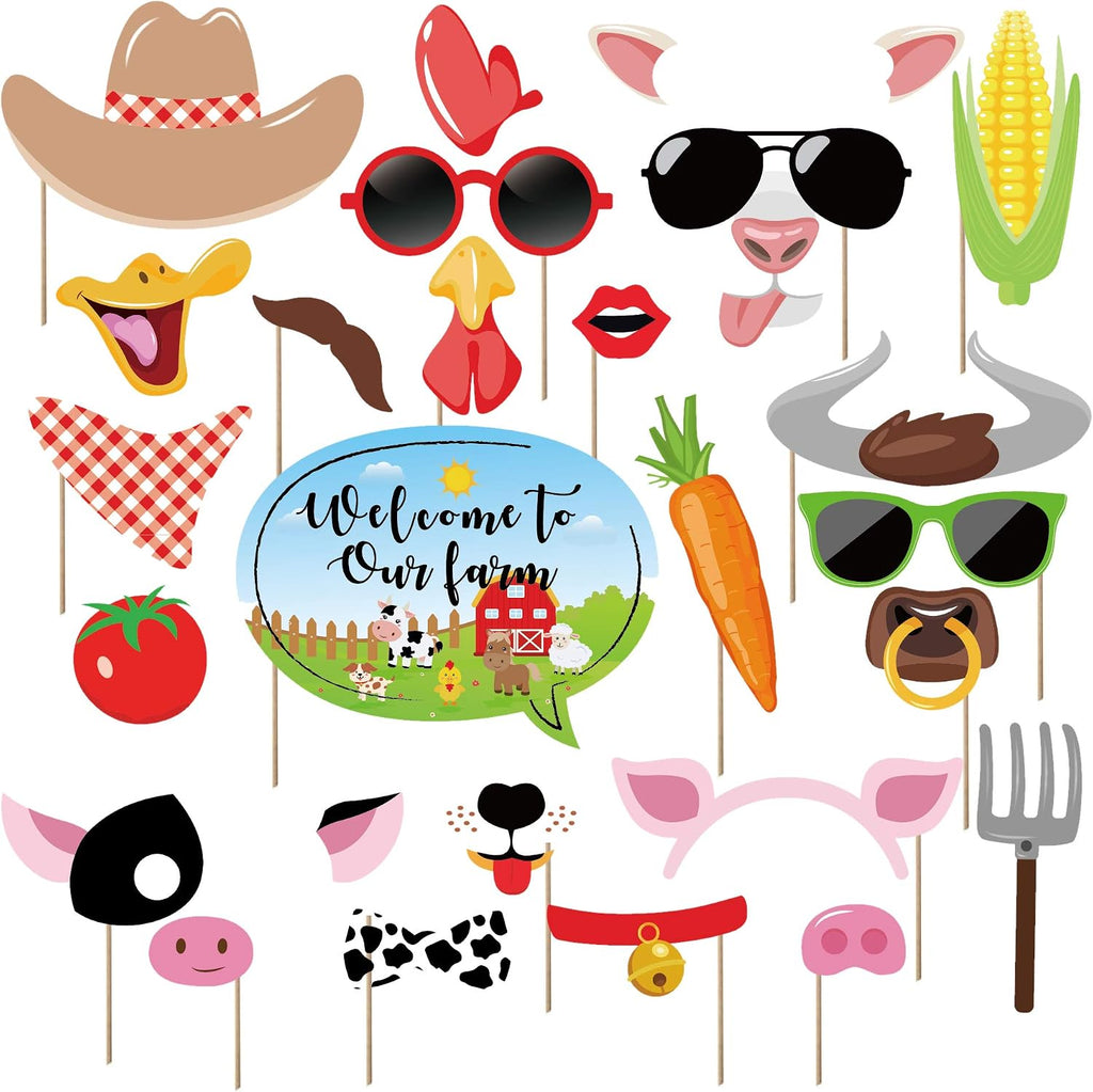 25Pcs Farm Animal Photo Booth Props with Stick