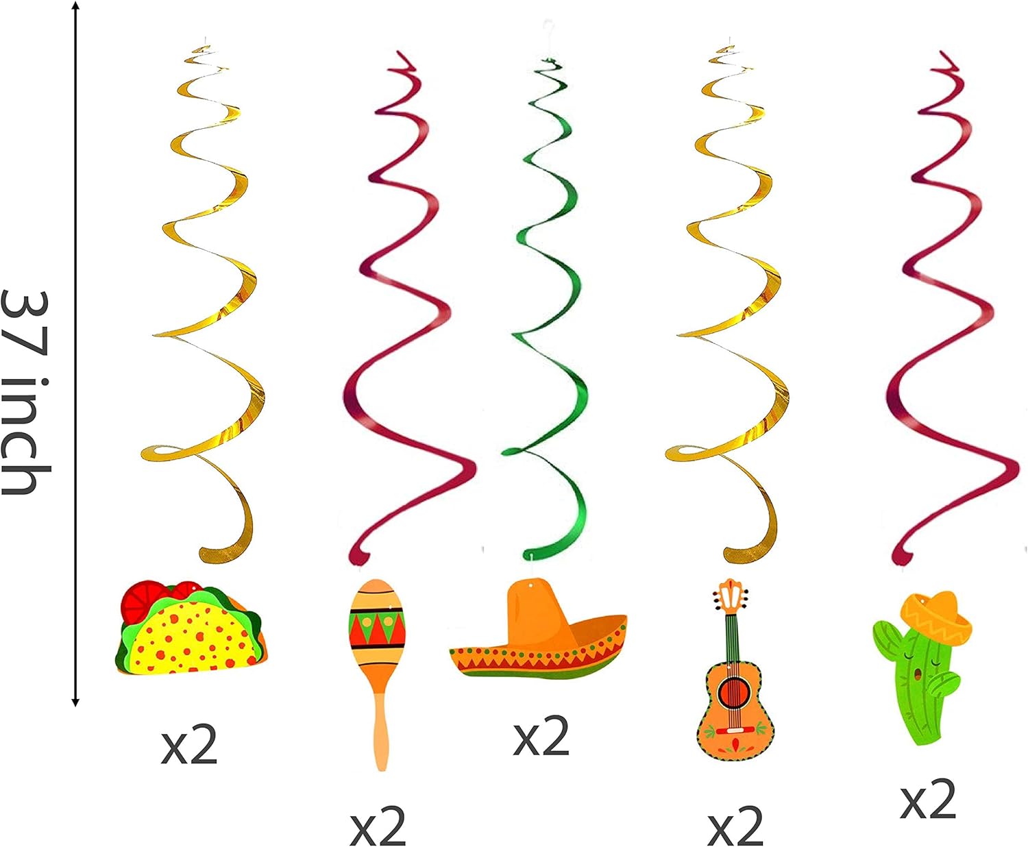 30Ct Mexican Hanging Swirl Decorations, Fiesta Cinco De Mayo Party Supplies
