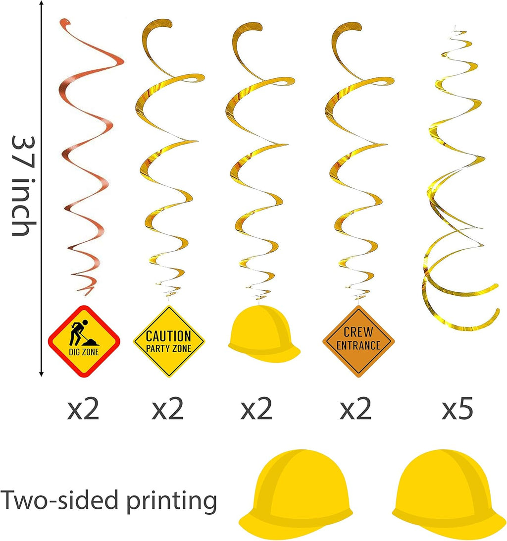 30Ct Construction Hanging Swirl Decorations, Traffic Zone Birthday Theme Streamers