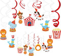 30Ct Carnival Hanging Swirl Decorations - Circus Animals Party Supplies