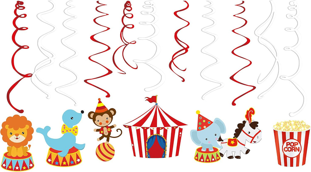30Ct Carnival Hanging Swirl Decorations - Circus Animals Party Supplies