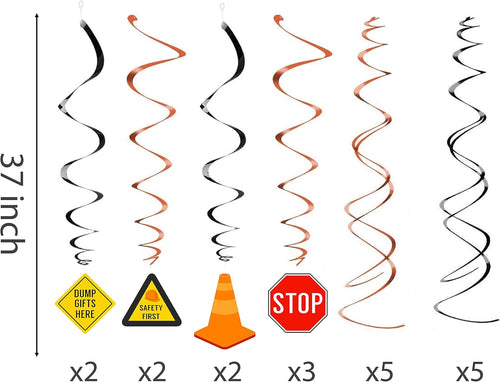 30Ct Construction Hanging Swirl Decorations, Traffic Zone Birthday Theme Streamers