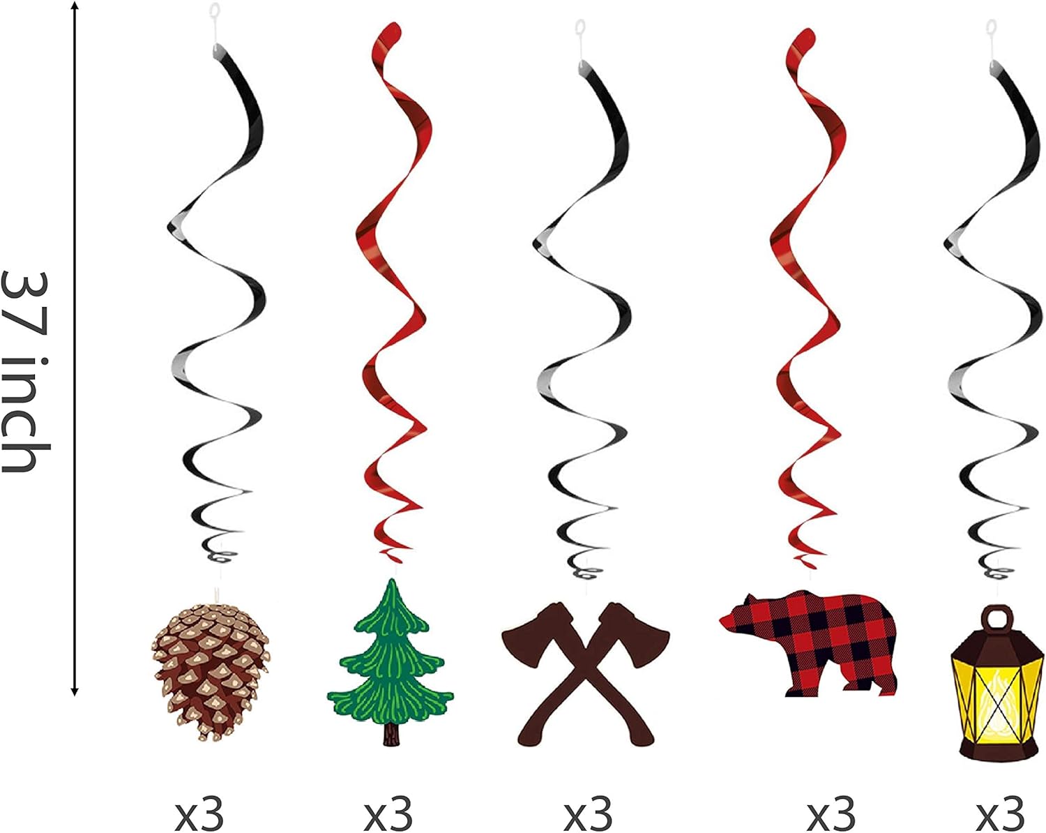 30Ct Lumberjack Hanging Swirl Decorations, Buffalo Plaid Ceiling Streamers