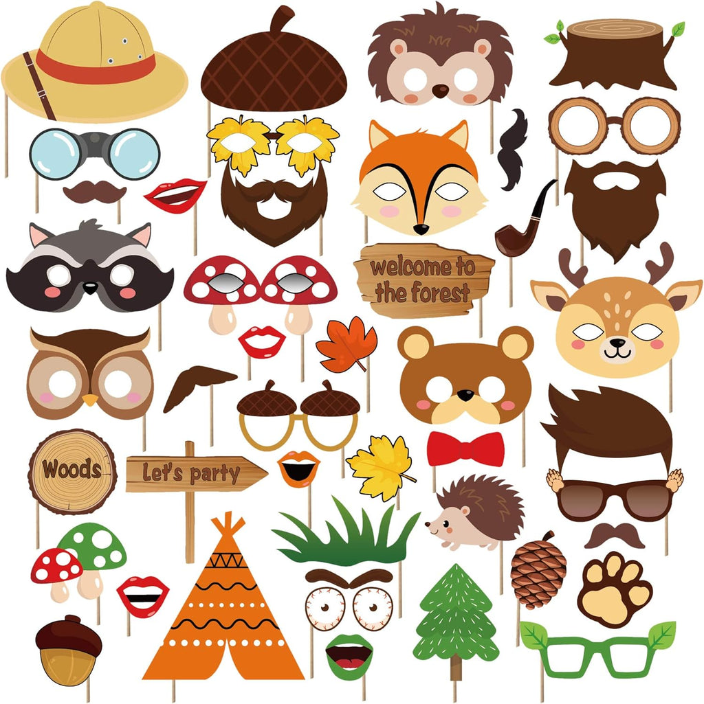 44Pcs Woodland Animals Photo Booth Props with Stick