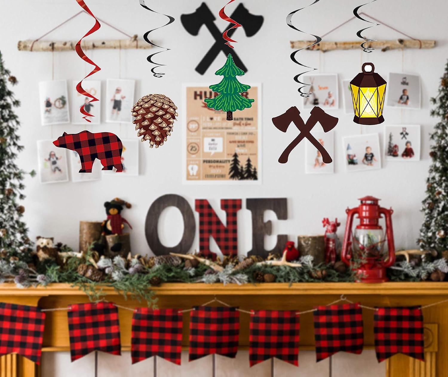 30Ct Lumberjack Hanging Swirl Decorations, Buffalo Plaid Ceiling Streamers