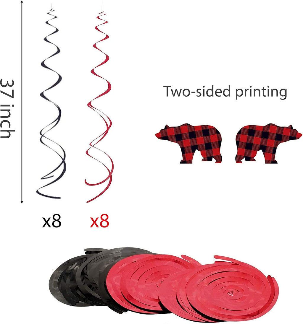 30Ct Lumberjack Hanging Swirl Decorations, Buffalo Plaid Ceiling Streamers