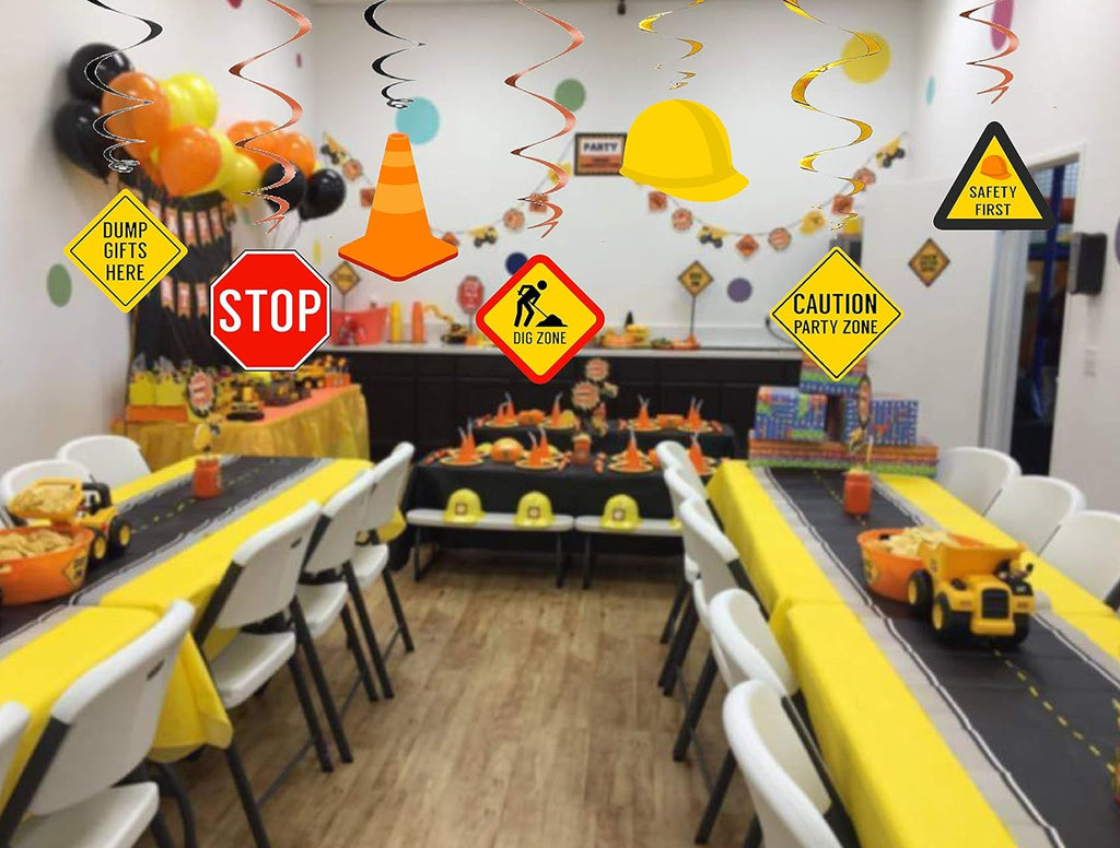 30Ct Construction Hanging Swirl Decorations, Traffic Zone Birthday Theme Streamers