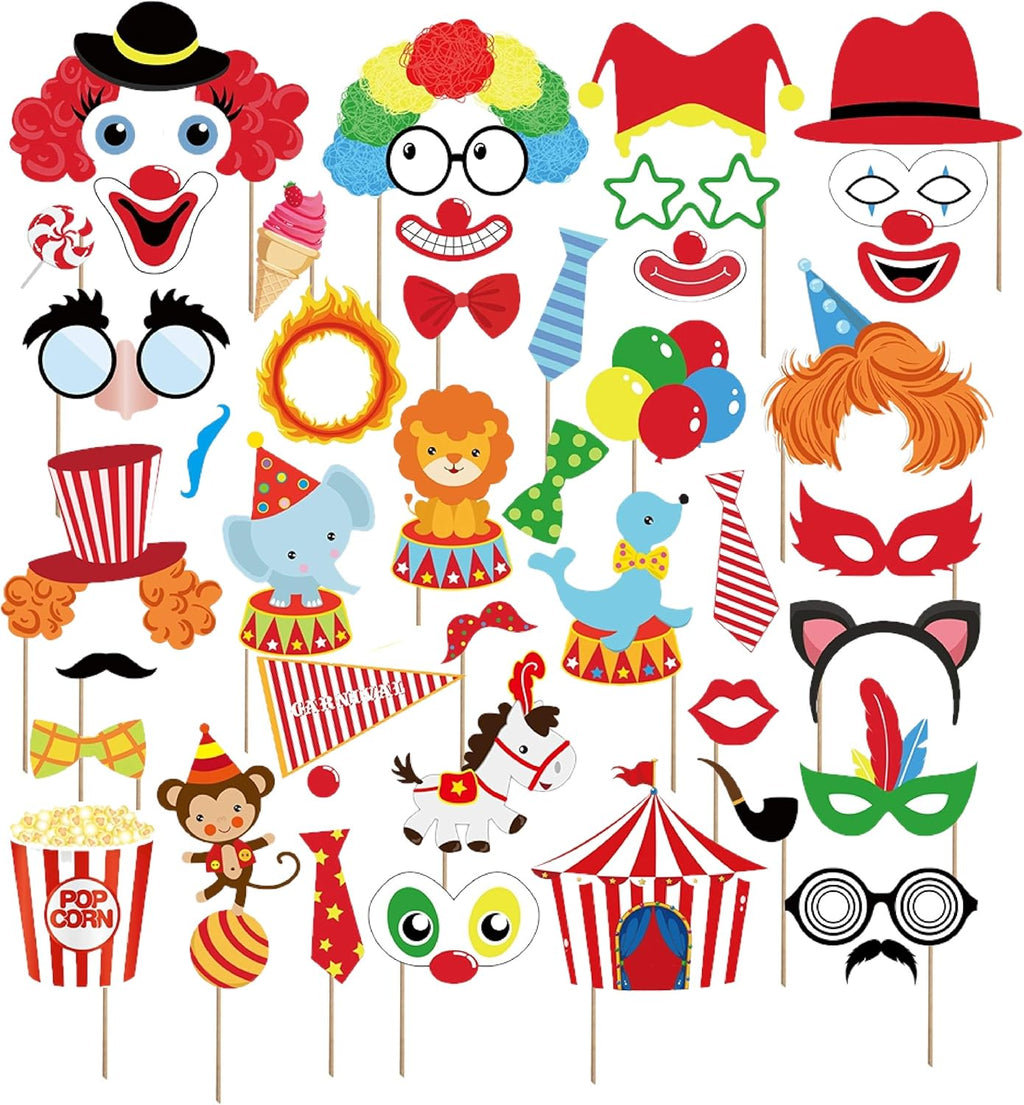 44Pcs Circus Animals Photo Booth Props with Stick – Carnival Selfie Props